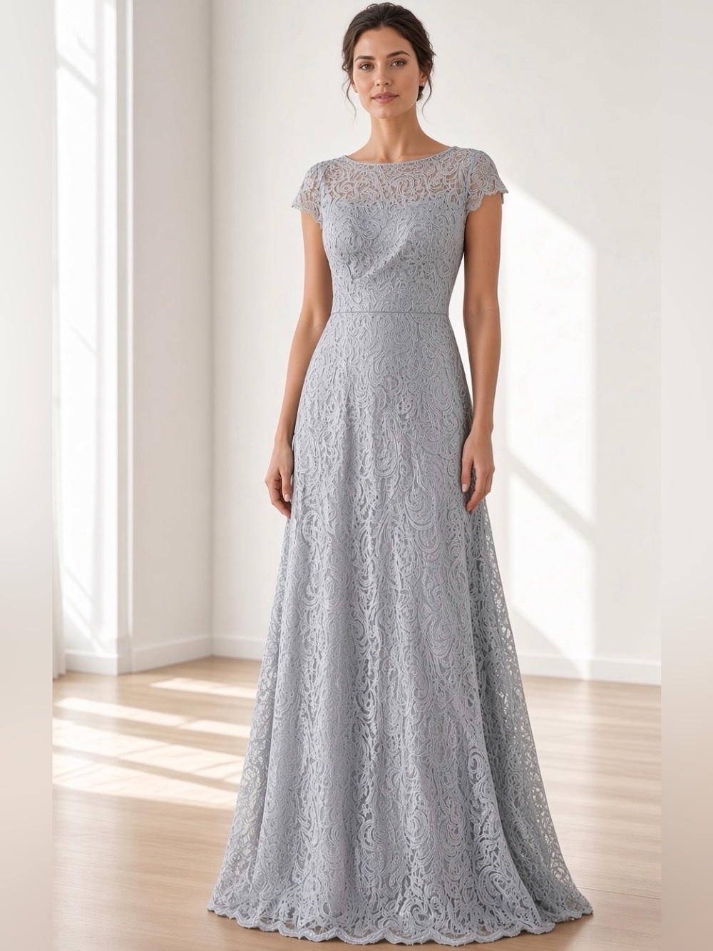 Chic Lace Gown in Silver